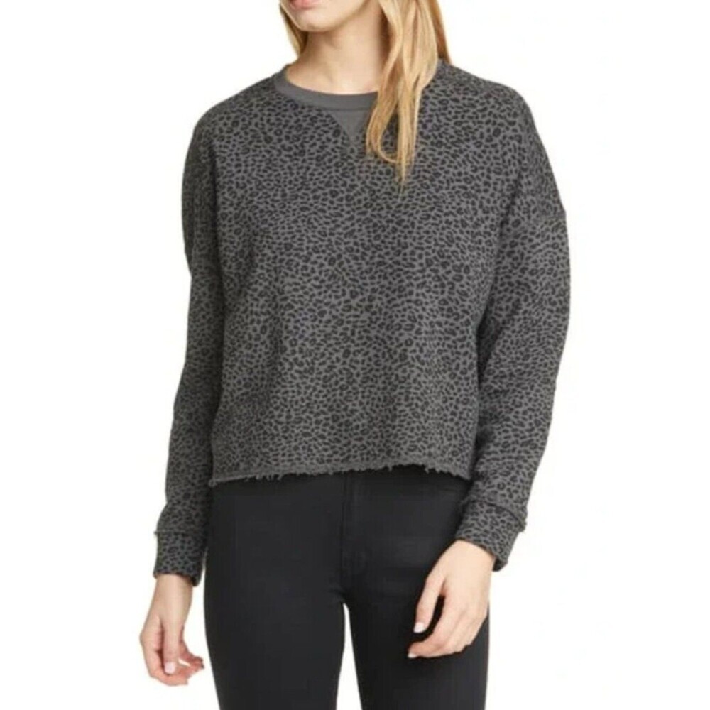 ATM Grey Animal Leopard Print Sweatshirt Cotton XS Women’s Pullover Grunge